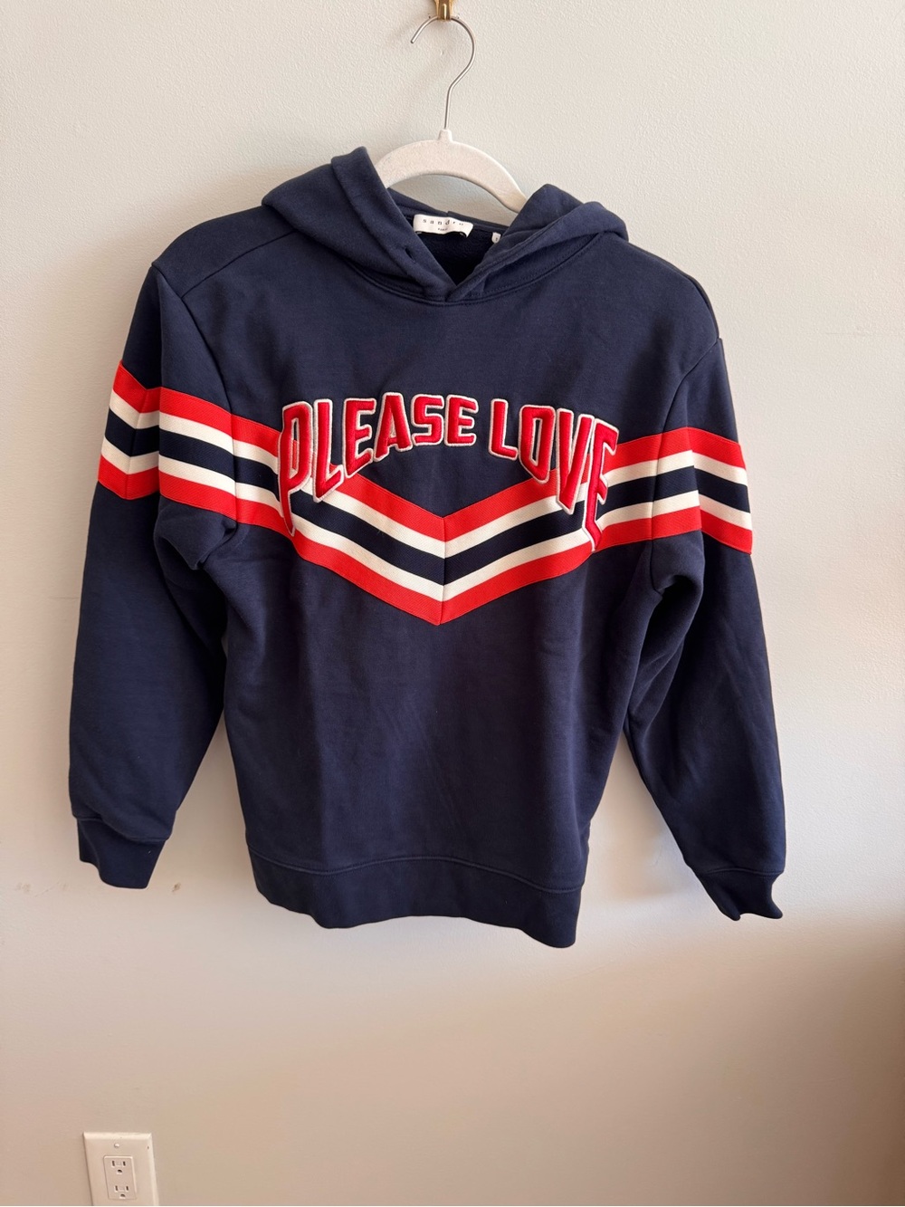 Sandro Paris Navy Hoodie Sweatshirt with Red & White Stripes